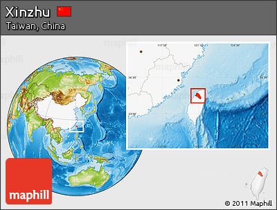 Physical Location Map of Xinzhu, highlighted country