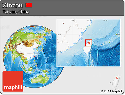 Physical Location Map of Xinzhu, highlighted country
