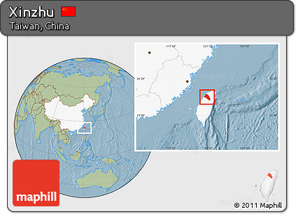 Savanna Style Location Map of Xinzhu, highlighted country, hill shading