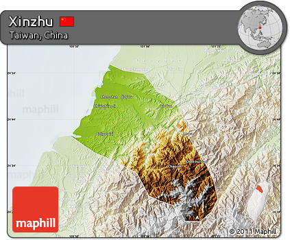 Physical Map of Xinzhu, lighten