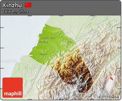 Physical Map of Xinzhu, lighten