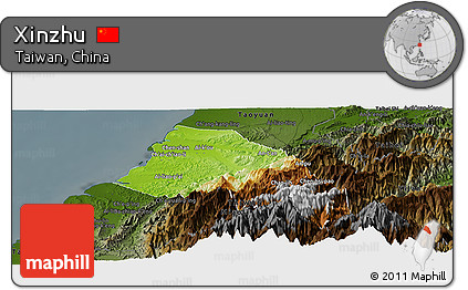 Physical Panoramic Map of Xinzhu, darken