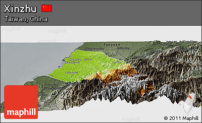 Physical Panoramic Map of Xinzhu, darken, semi-desaturated