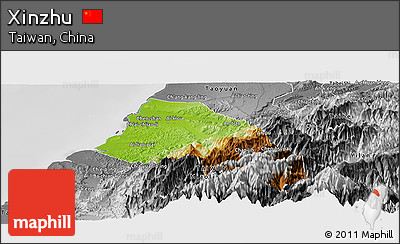 Physical Panoramic Map of Xinzhu, desaturated