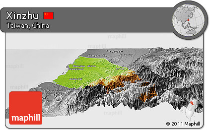 Physical Panoramic Map of Xinzhu, desaturated