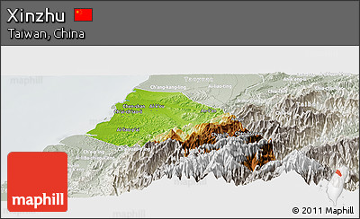 Physical Panoramic Map of Xinzhu, lighten, semi-desaturated