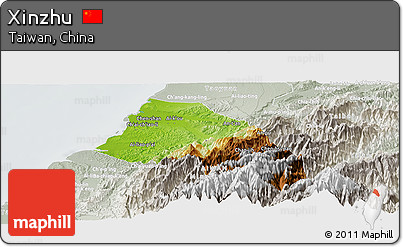 Physical Panoramic Map of Xinzhu, lighten, semi-desaturated