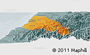 Political Panoramic Map of Xinzhu, semi-desaturated