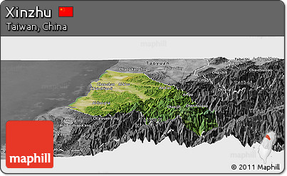 Satellite Panoramic Map of Xinzhu, desaturated