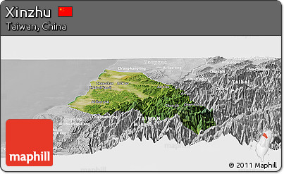 Satellite Panoramic Map of Xinzhu, lighten, desaturated