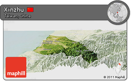 Satellite Panoramic Map of Xinzhu, lighten
