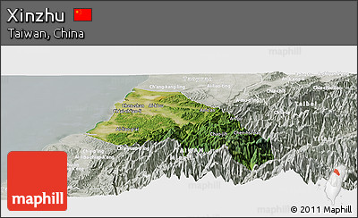 Satellite Panoramic Map of Xinzhu, lighten, semi-desaturated