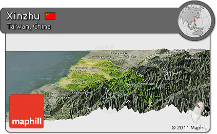 Satellite Panoramic Map of Xinzhu, semi-desaturated