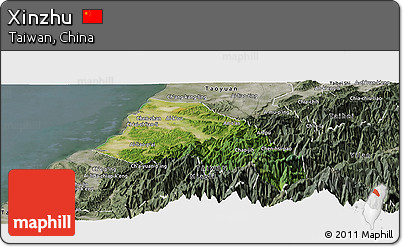 Satellite Panoramic Map of Xinzhu, semi-desaturated