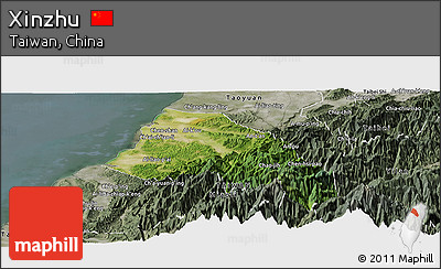 Satellite Panoramic Map of Xinzhu, semi-desaturated