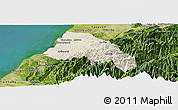 Shaded Relief Panoramic Map of Xinzhu, satellite outside