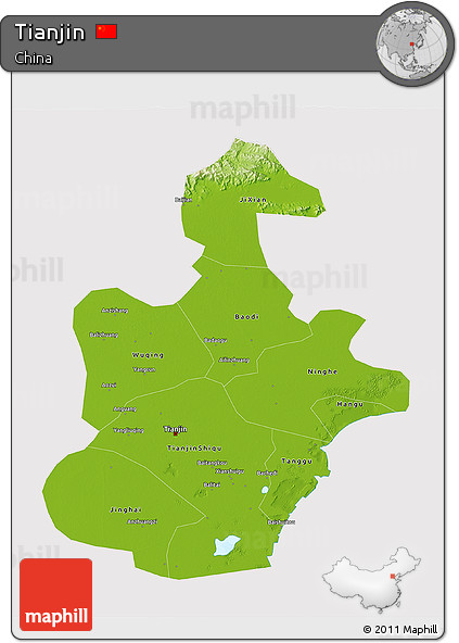 Physical 3D Map of Tianjin, cropped outside