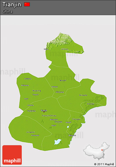 Physical 3D Map of Tianjin, cropped outside