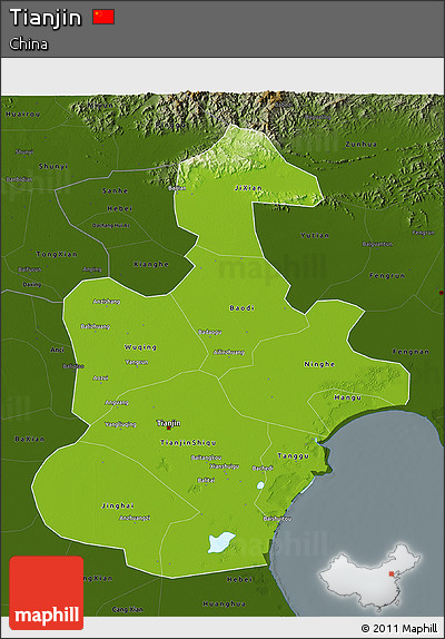 Physical 3D Map of Tianjin, darken