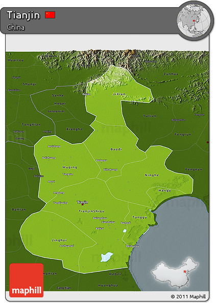 Physical 3D Map of Tianjin, darken