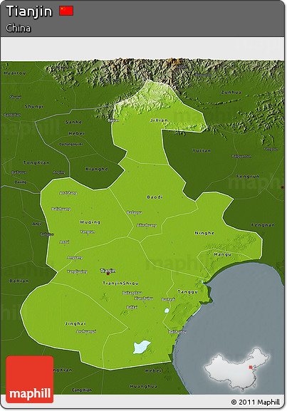 Physical 3D Map of Tianjin, darken