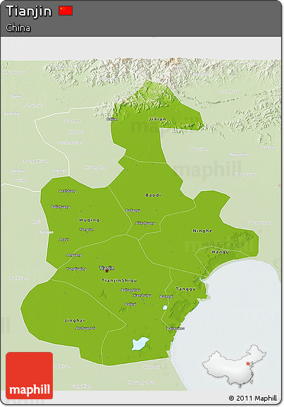 Physical 3D Map of Tianjin, lighten