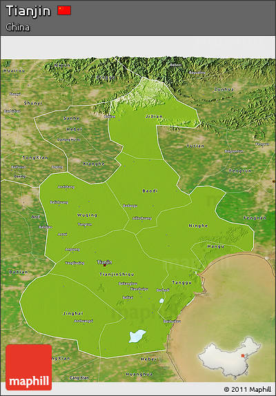 Physical 3D Map of Tianjin, satellite outside