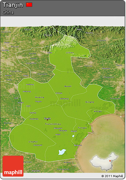 Physical 3D Map of Tianjin, satellite outside
