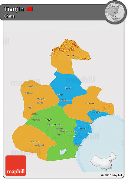 Political 3D Map of Tianjin, single color outside