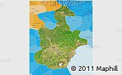 Satellite 3D Map of Tianjin, political shades outside