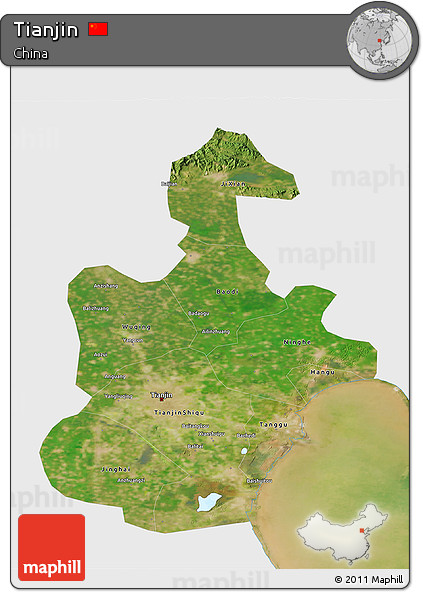 Satellite 3D Map of Tianjin, single color outside
