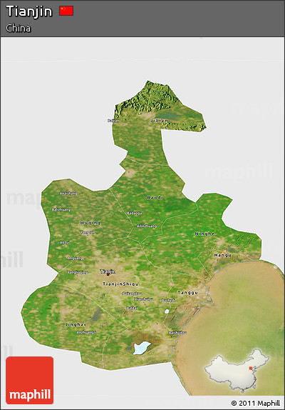 Satellite 3D Map of Tianjin, single color outside