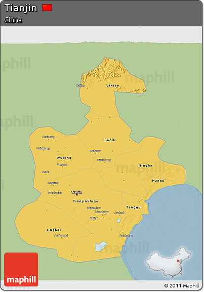 Savanna Style 3D Map of Tianjin, single color outside