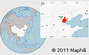 Gray Location Map of Tianjin, highlighted country, hill shading
