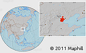 Gray Location Map of Tianjin, hill shading