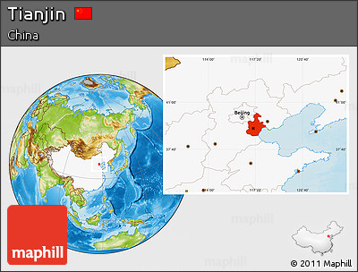 Physical Location Map of Tianjin, highlighted country