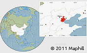 Savanna Style Location Map of Tianjin, highlighted country, hill shading