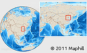 Shaded Relief Location Map of Tianjin, within the entire country