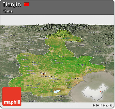 Satellite Panoramic Map of Tianjin, semi-desaturated