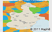 Shaded Relief Panoramic Map of Tianjin, political outside