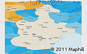 Shaded Relief Panoramic Map of Tianjin, political shades outside