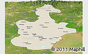 Shaded Relief Panoramic Map of Tianjin, satellite outside