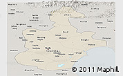 Shaded Relief Panoramic Map of Tianjin, semi-desaturated
