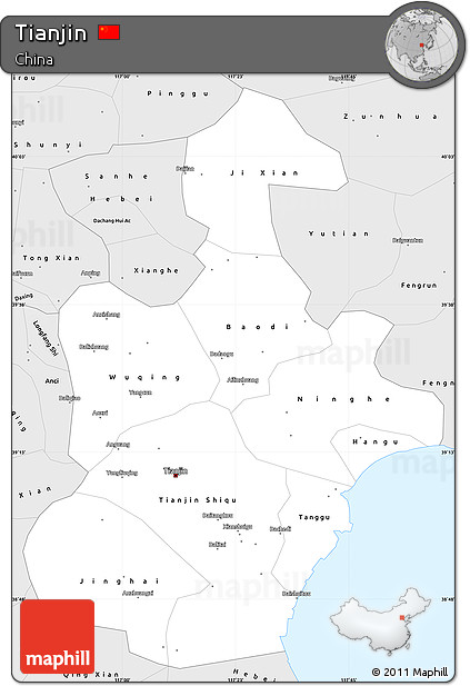 Silver Style Simple Map of Tianjin