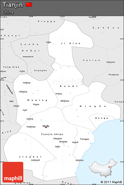 Silver Style Simple Map of Tianjin