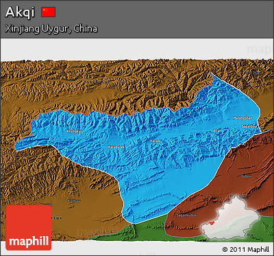 Political 3D Map of Akqi, darken