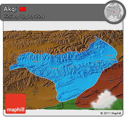 Political 3D Map of Akqi, darken