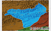 Political 3D Map of Akqi, darken