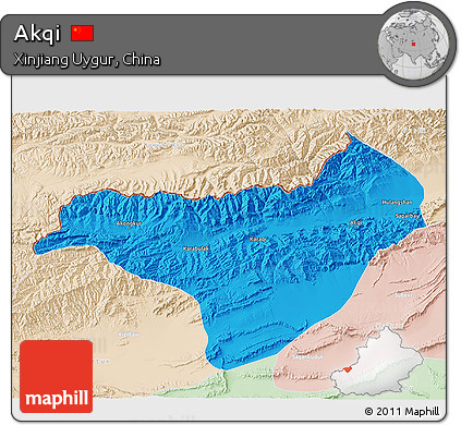 Political 3D Map of Akqi, lighten