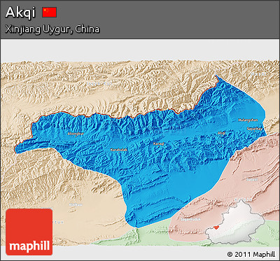 Political 3D Map of Akqi, lighten